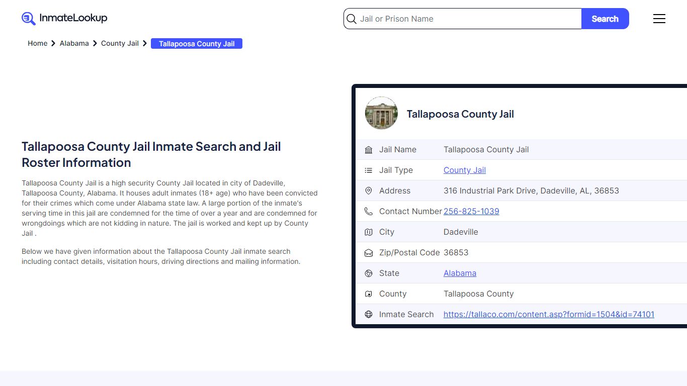 Tallapoosa County Jail Inmate Search and Jail Roster Information